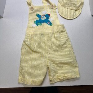Vintage Gingham Striped Overalls With Hat - Petes Partner - Size 4T - Cute!!